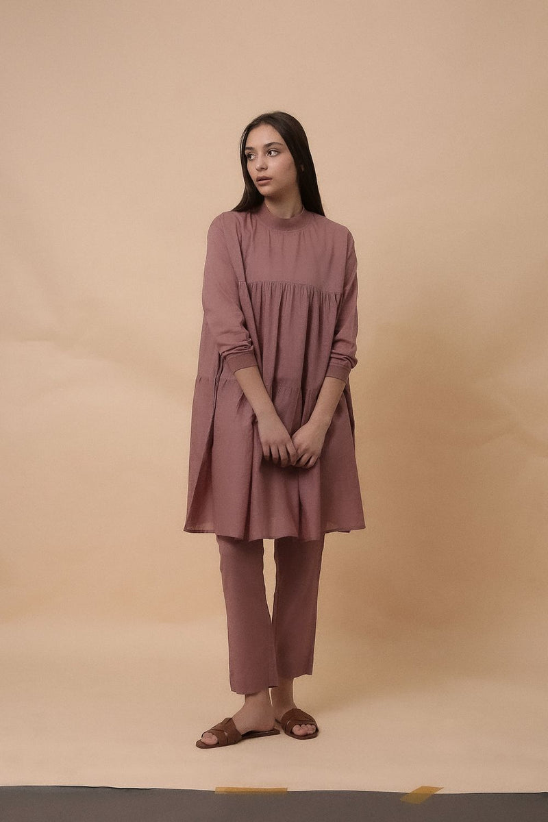 Blush Mul Rib Vena Co-Ord Set (2 PCS) 100% cotton by Mati in blush color for women in Singapore