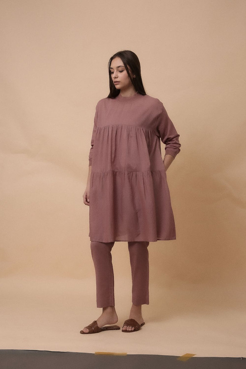 Blush Mul Rib Vena Co-Ord Set (2 PCS) 100% cotton by Mati in blush color for women in Singapore