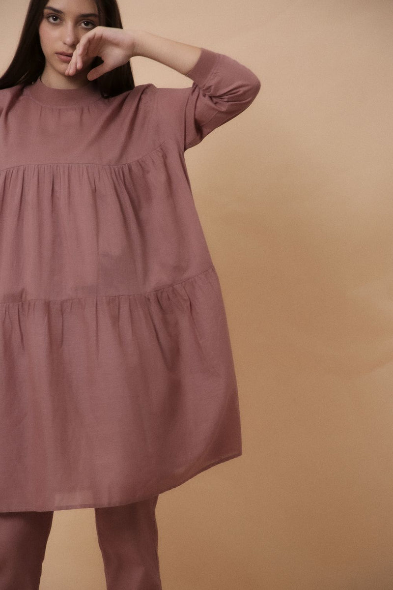 Blush Mul Rib Vena Co-Ord Set (2 PCS) 100% cotton by Mati in blush color for women in Singapore