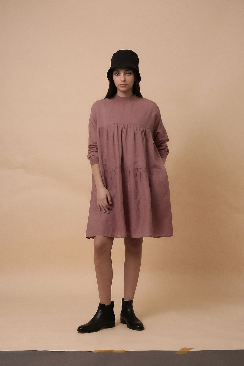 Blush Mul Rib Vena Dress 100% cotton by Mati in blush color for women in Singapore