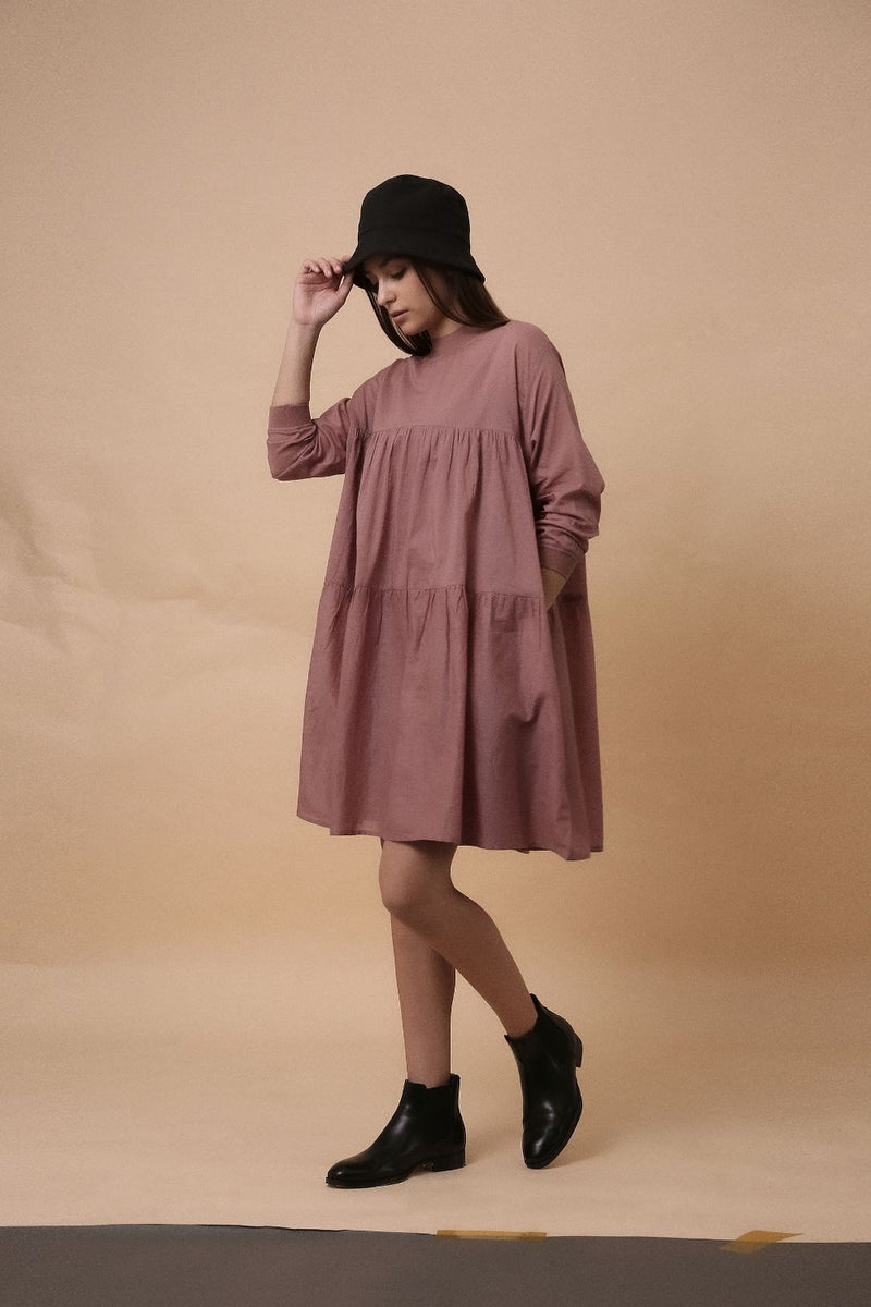 Blush Mul Rib Vena Dress 100% cotton by Mati in blush color for women in Singapore