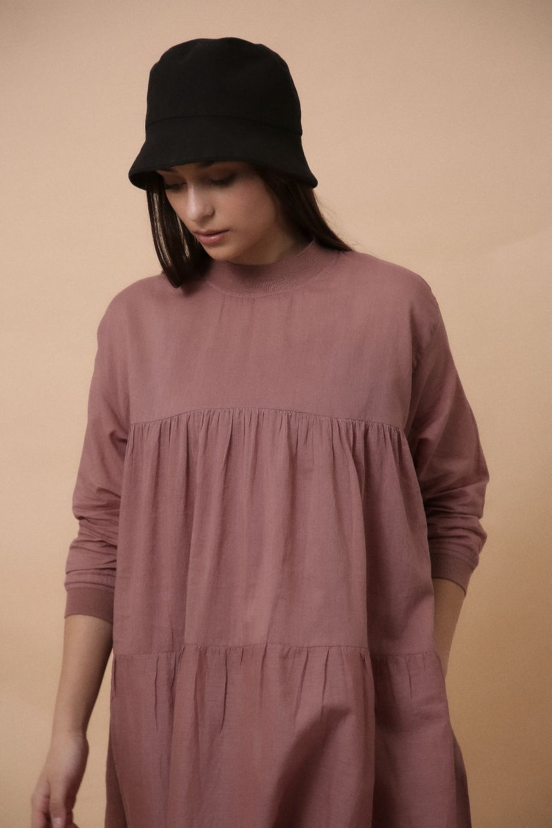 Blush Mul Rib Vena Dress 100% cotton by Mati in blush color for women in Singapore