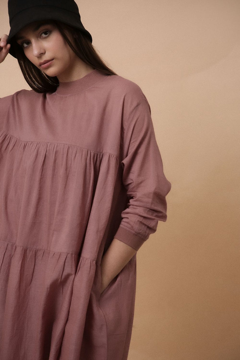 Blush Mul Rib Vena Dress 100% cotton by Mati in blush color for women in Singapore