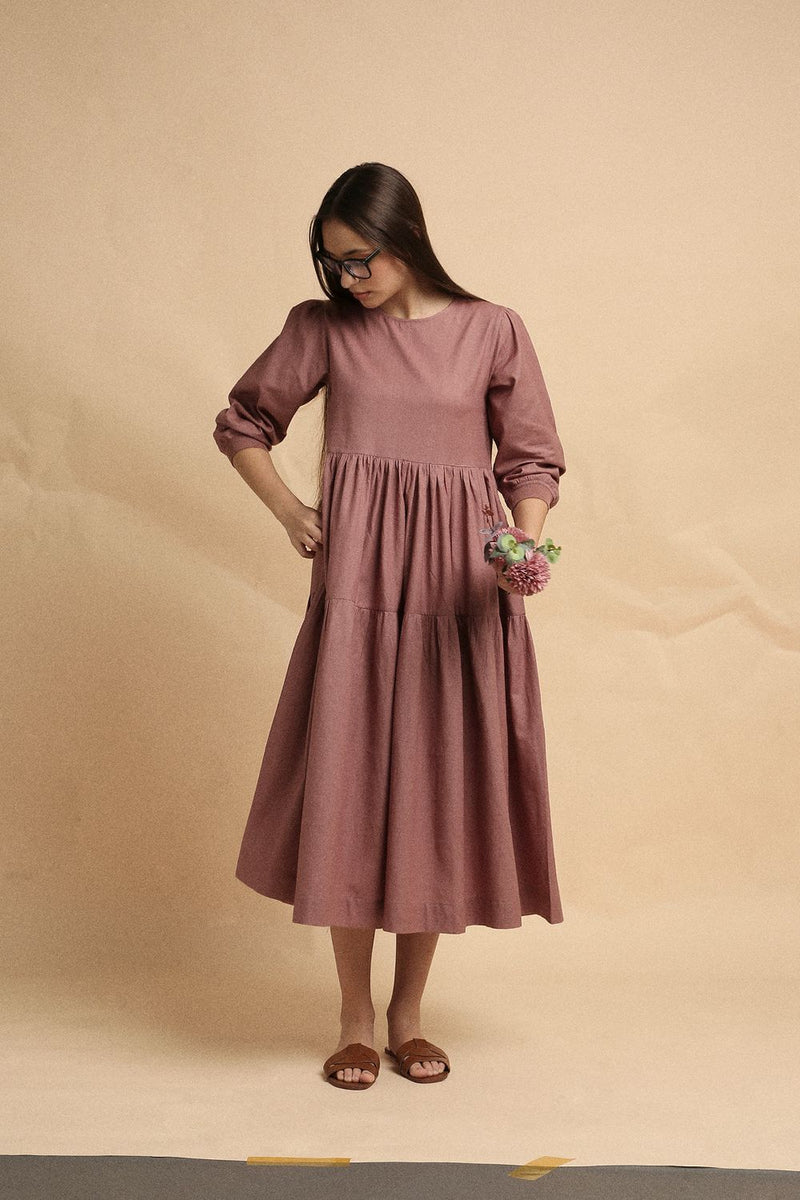 Blush Rib Vasara Dress 100% cotton by Mati in blush color for women in Singapore