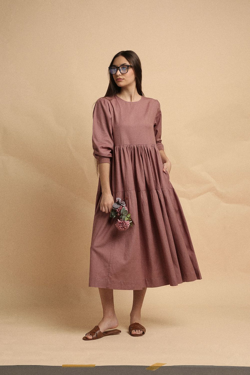 Blush Rib Vasara Dress 100% cotton by Mati in blush color for women in Singapore