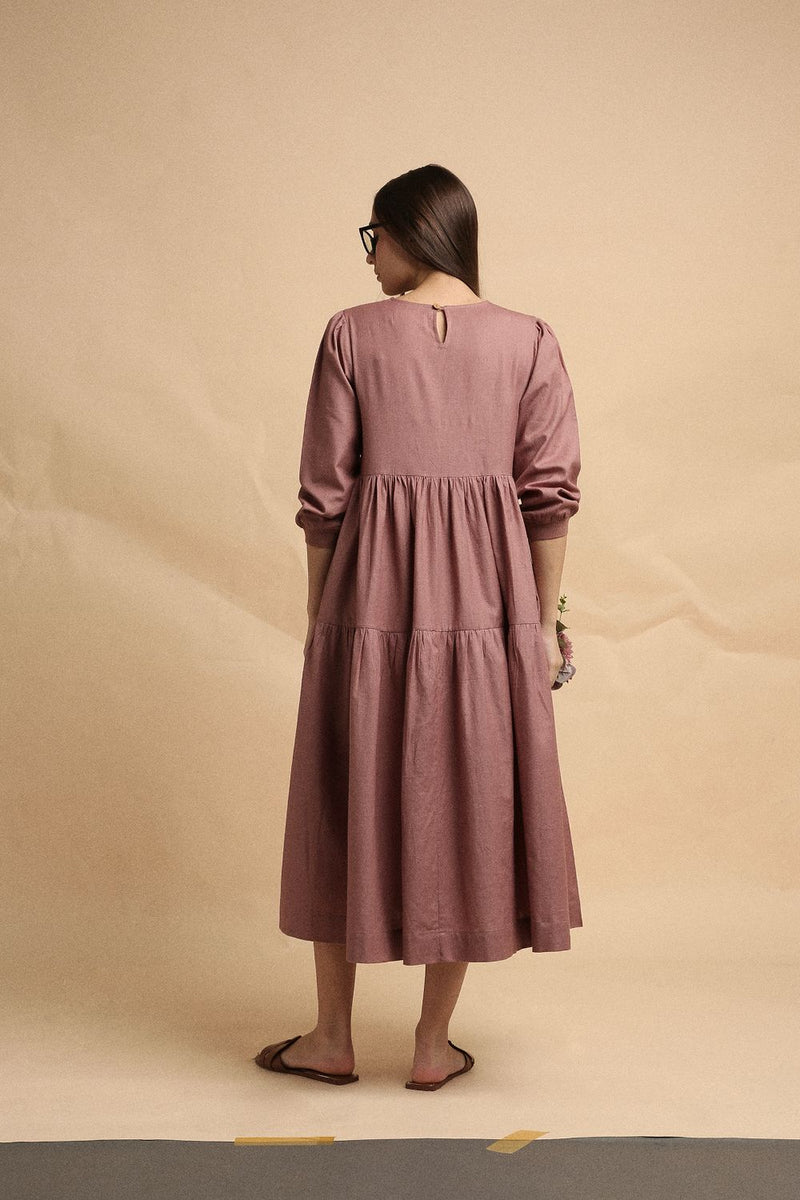 Blush Rib Vasara Dress 100% cotton by Mati in blush color for women in Singapore