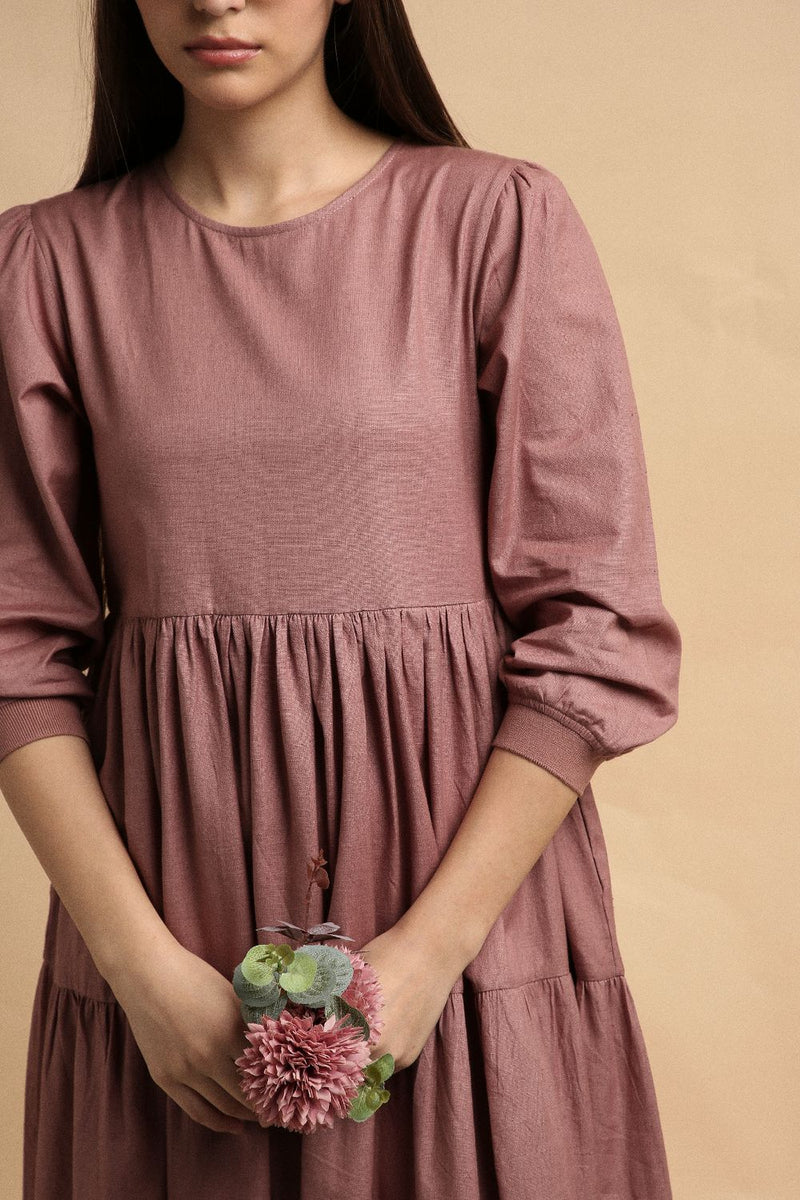 Blush Rib Vasara Dress 100% cotton by Mati in blush color for women in Singapore