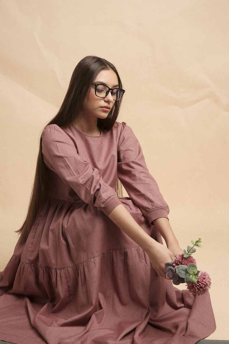 Blush Rib Vasara Dress 100% cotton by Mati in blush color for women in Singapore