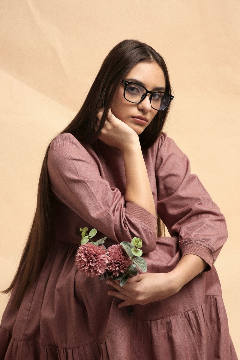 Blush Rib Vasara Dress 100% cotton by Mati in blush color for women in Singapore