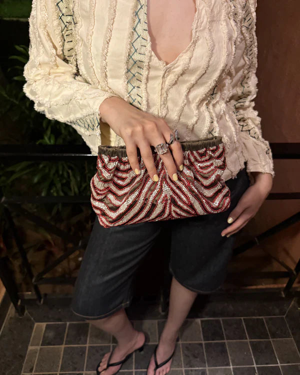 Bobbi Bag - Jungli Billi silk velvet bag by AOMIDORI SHIMAI in mink for women in Singapore