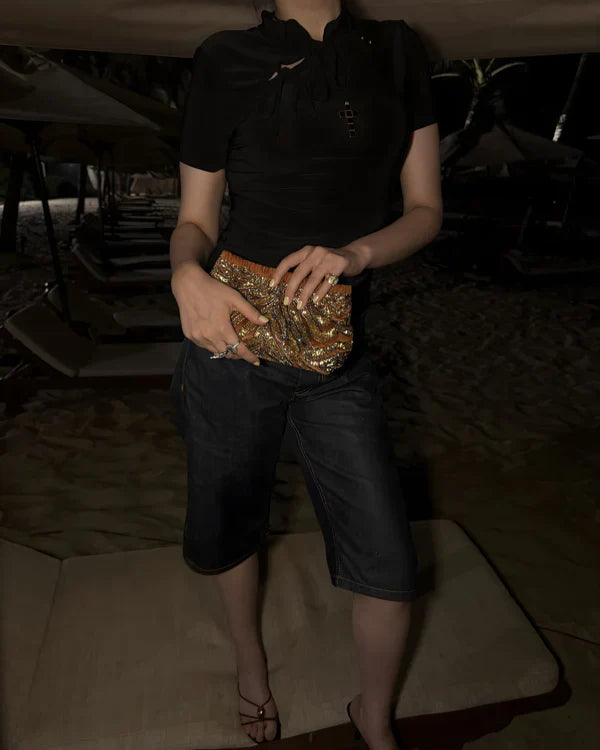 Bobbi Bag - Jungli Billi silk velvet bag by AOMIDORI SHIMAI in rust for women in Singapore