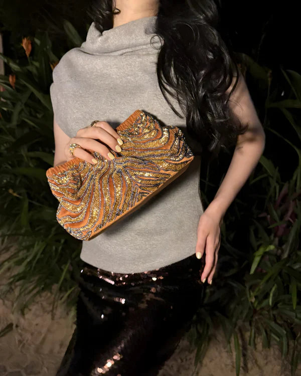 Bobbi Bag - Jungli Billi silk velvet bag by AOMIDORI SHIMAI in rust for women in Singapore