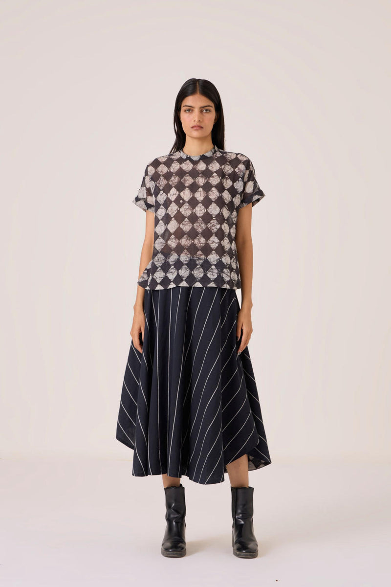 Boga Black Striped Skirt cotton by The Summer House in black color for women in Singapore