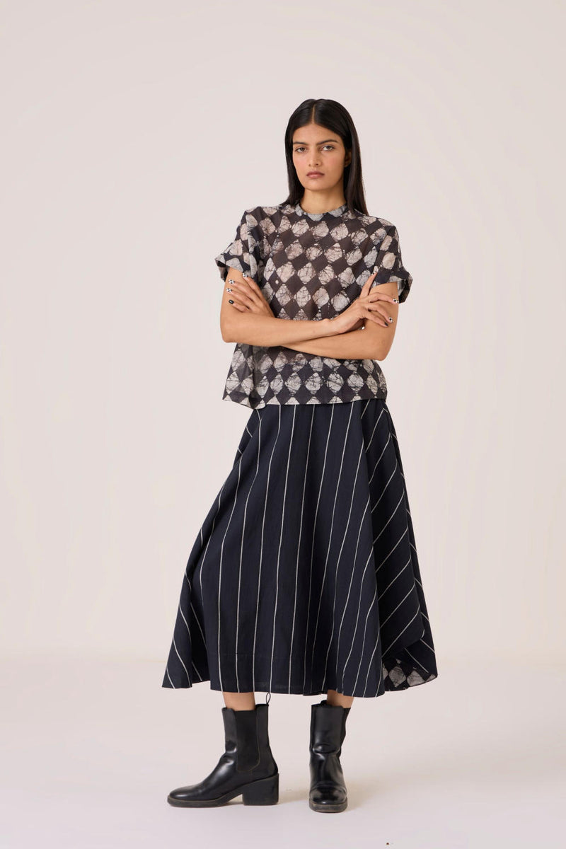 Boga Black Striped Skirt cotton by The Summer House in black color for women in Singapore