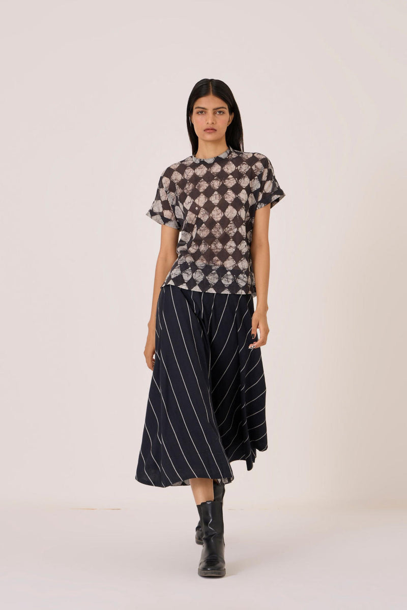 Boga Black Striped Skirt cotton by The Summer House in black color for women in Singapore