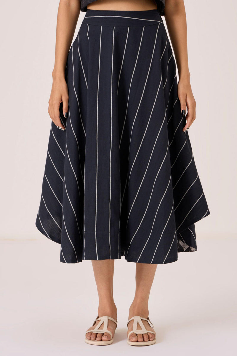 Boga Black Striped Skirt cotton by The Summer House in black color for women in Singapore