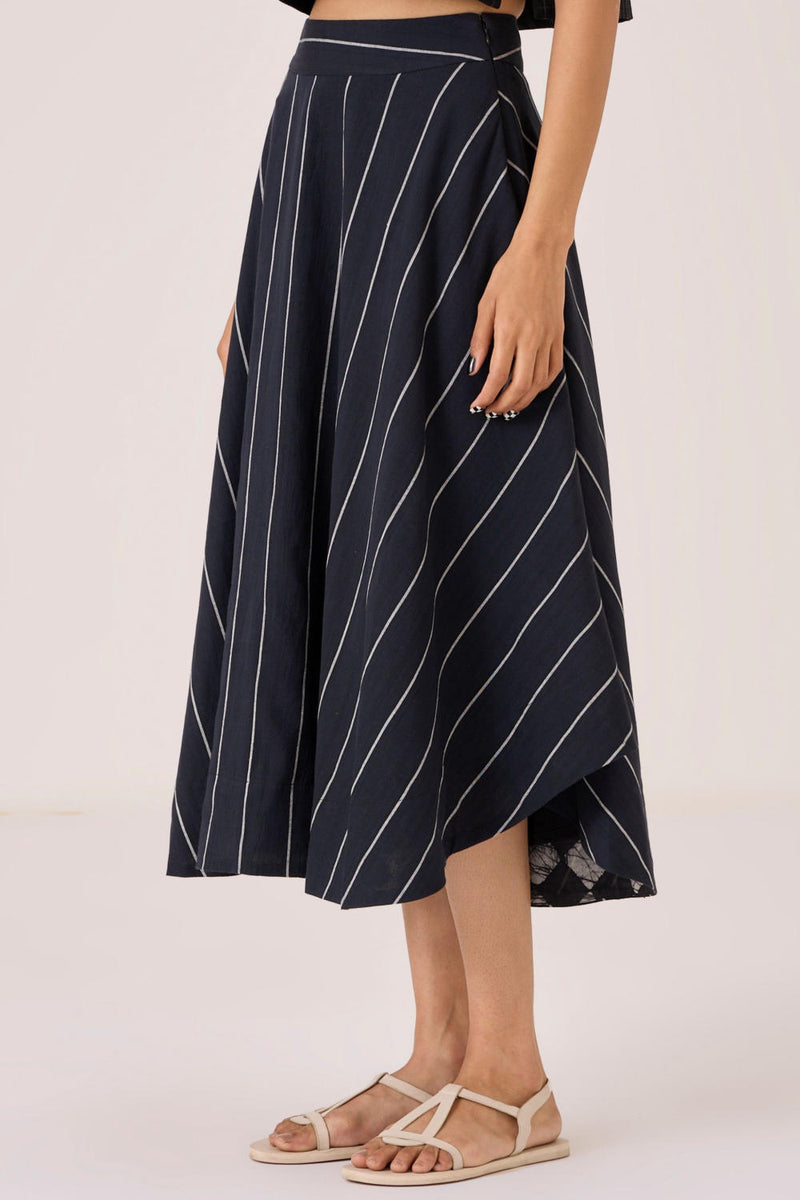 Boga Black Striped Skirt cotton by The Summer House in black color for women in Singapore
