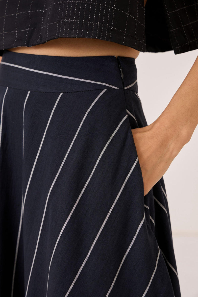Boga Black Striped Skirt cotton by The Summer House in black color for women in Singapore