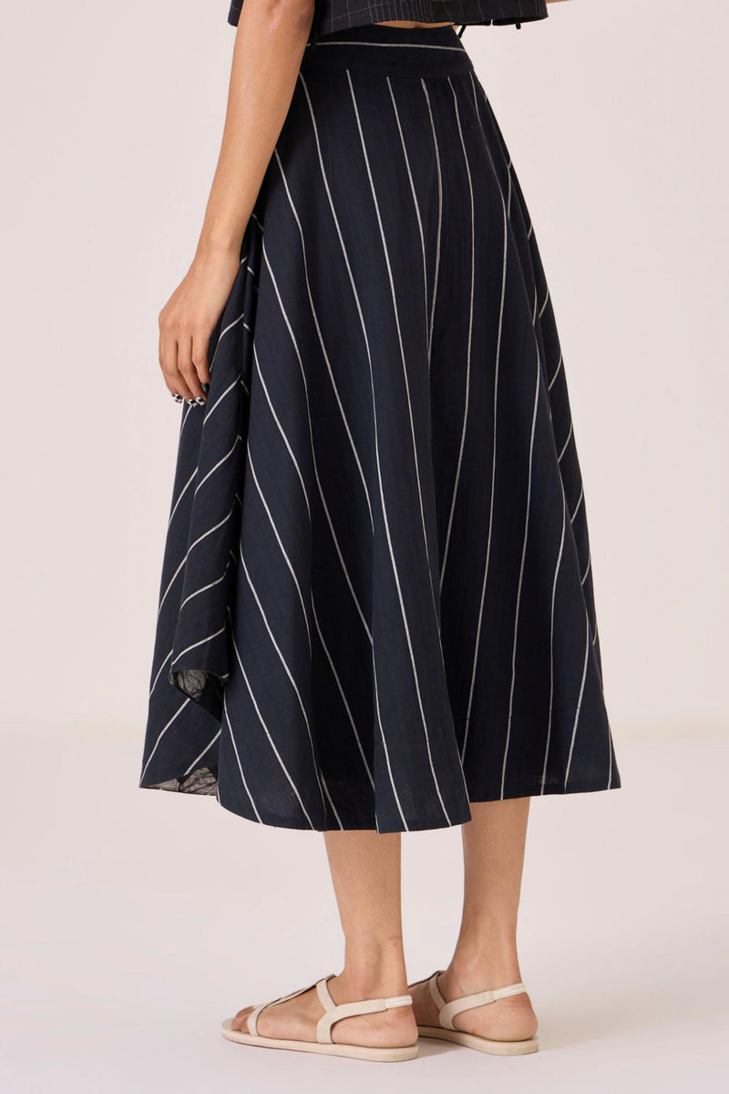 Boga Black Striped Skirt cotton by The Summer House in black color for women in Singapore