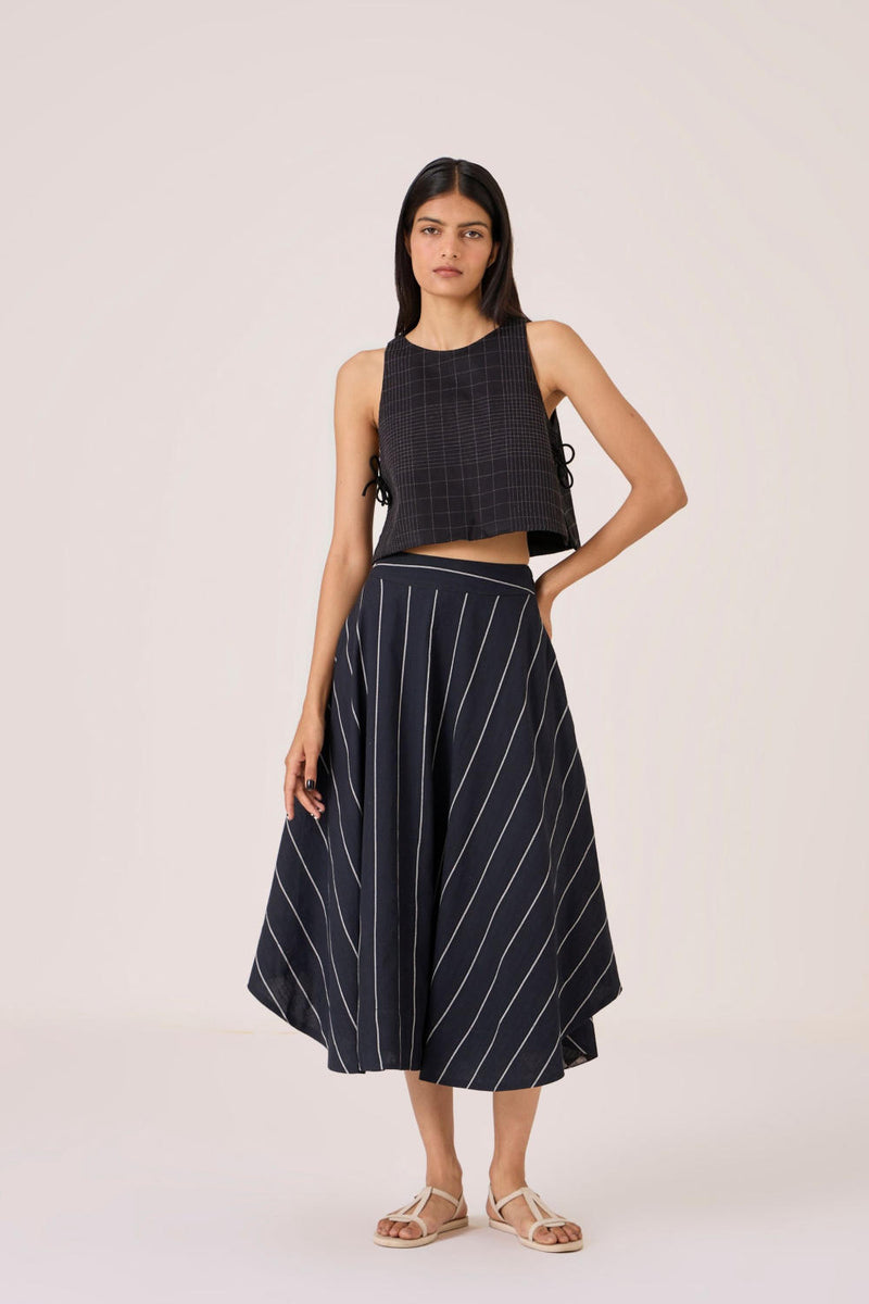 Boga Black Striped Skirt cotton by The Summer House in black color for women in Singapore