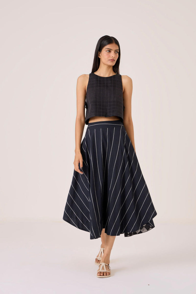 Boga Black Striped Skirt cotton by The Summer House in black color for women in Singapore