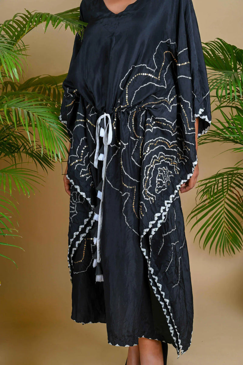 BOHEMIAN KAFTAN-BLACK silk by Dyelogue in black color for women in Singapore