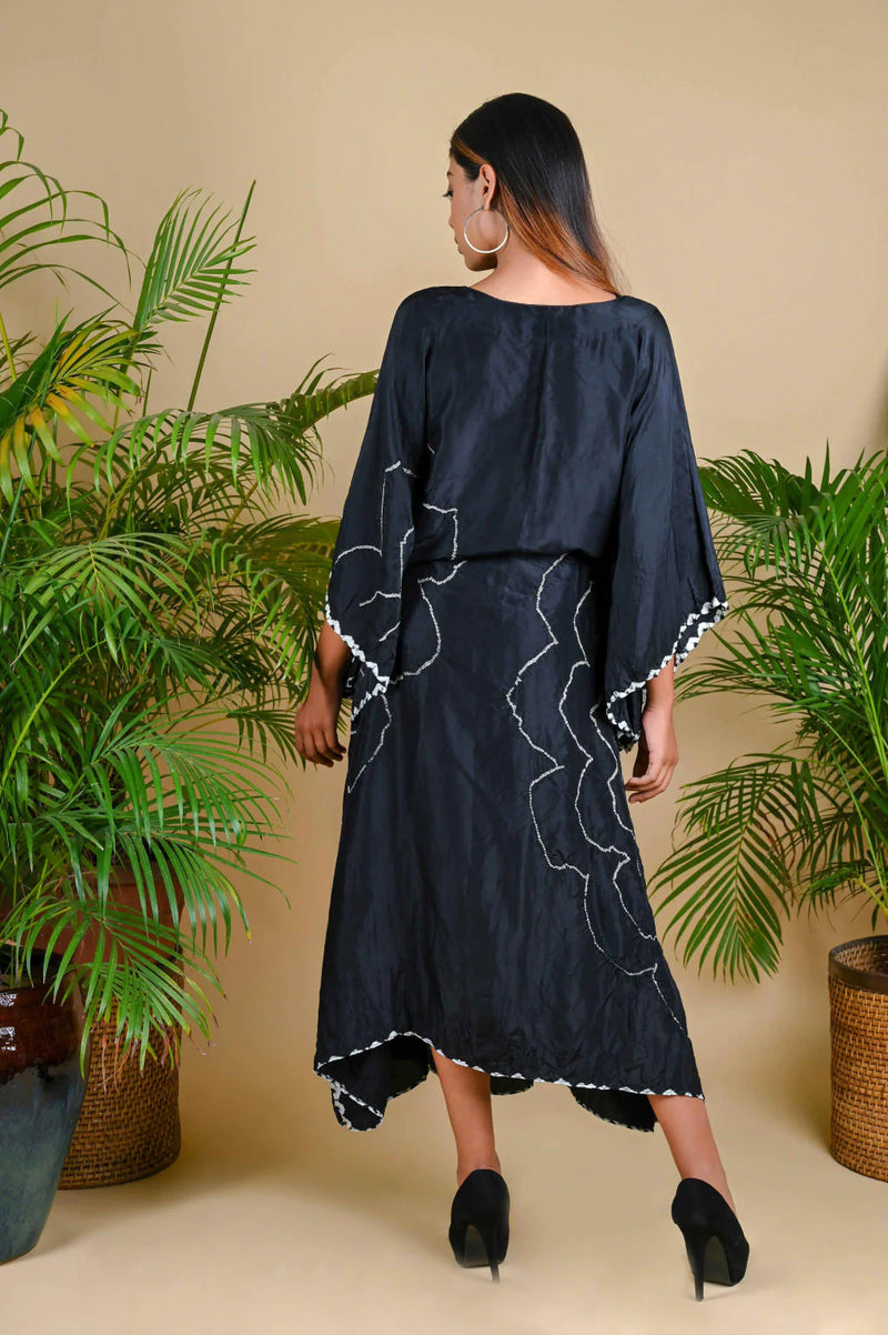 BOHEMIAN KAFTAN-BLACK silk by Dyelogue in black color for women in Singapore