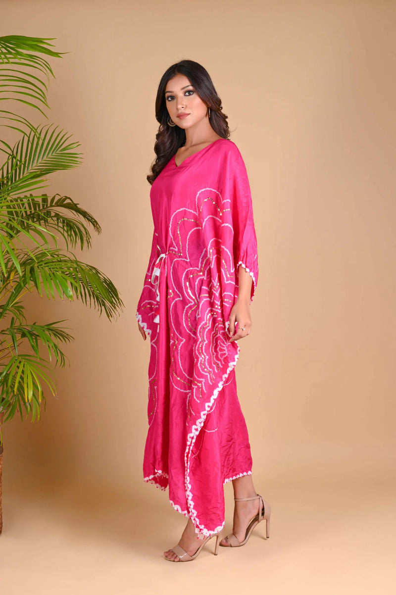 BOHEMIAN KAFTAN-FUSCHIA PINK silk by Dyelogue for women in Singapore