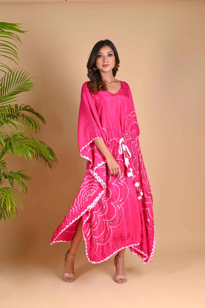 BOHEMIAN KAFTAN-FUSCHIA PINK silk by Dyelogue for women in Singapore