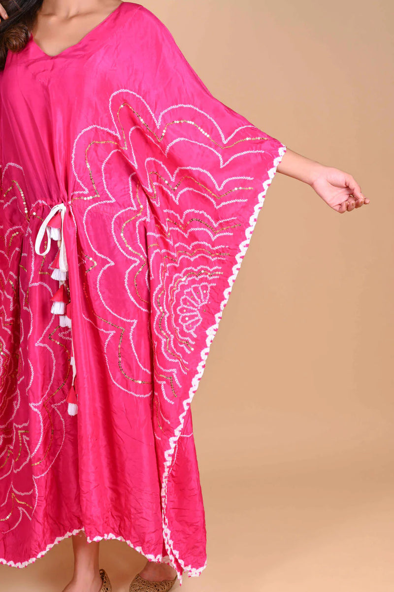 BOHEMIAN KAFTAN-FUSCHIA PINK silk by Dyelogue for women in Singapore