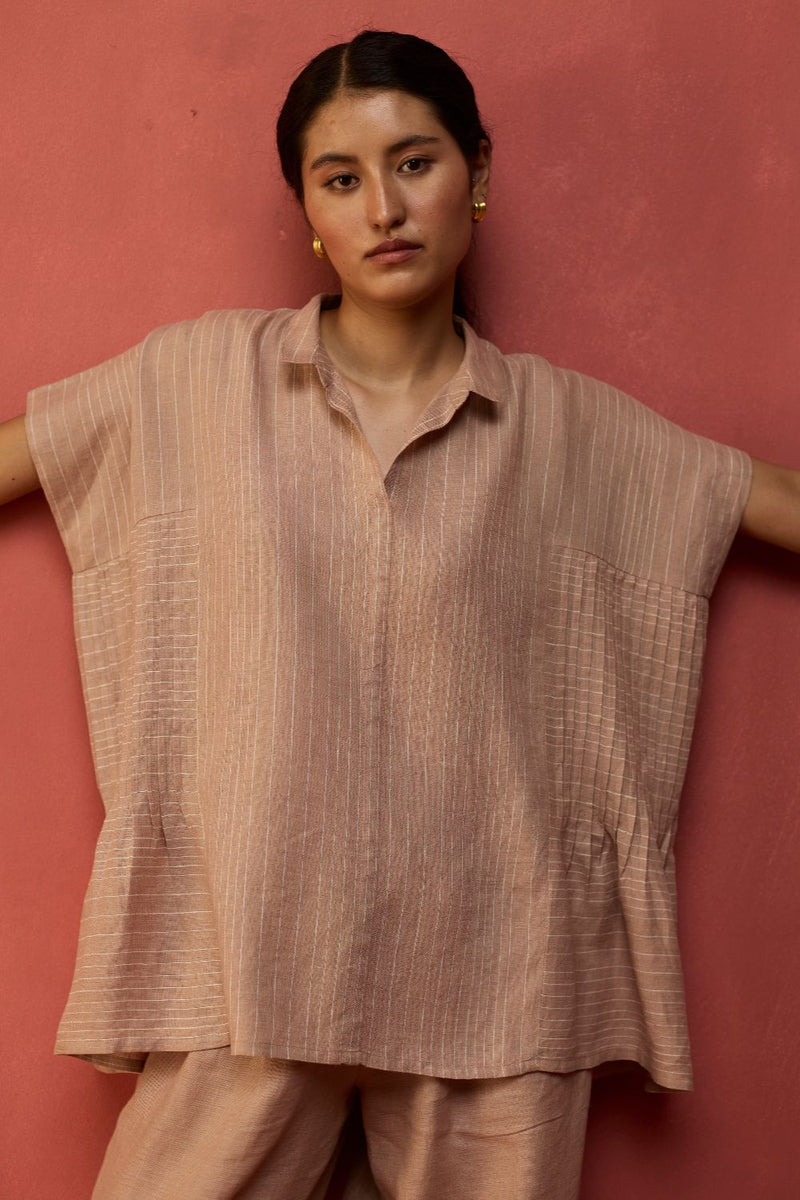 Bonnie Pleated Stripe Linen Co-ord Set - Dusty Rose by Manan for in Singapore