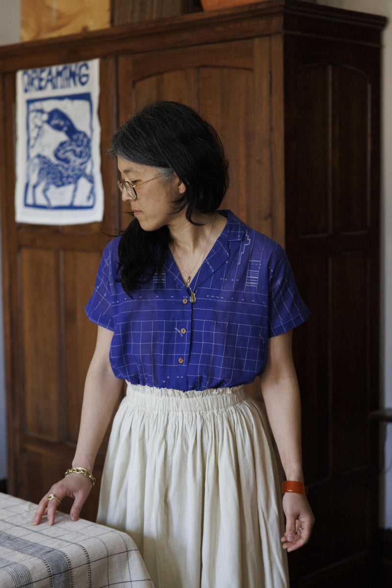 Boro boro shirt-Blue 100% cotton by World of Crow in blue color for women in Singapore