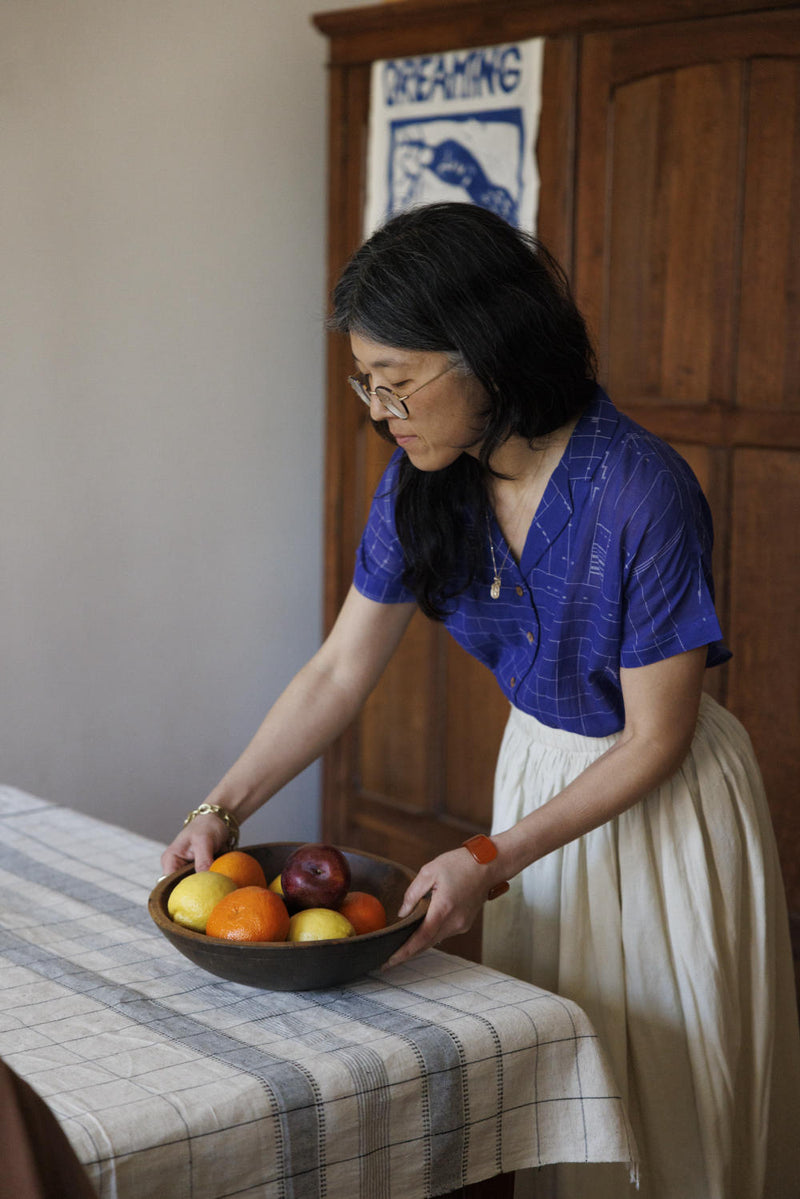 Boro boro shirt-Blue 100% cotton by World of Crow in blue color for women in Singapore