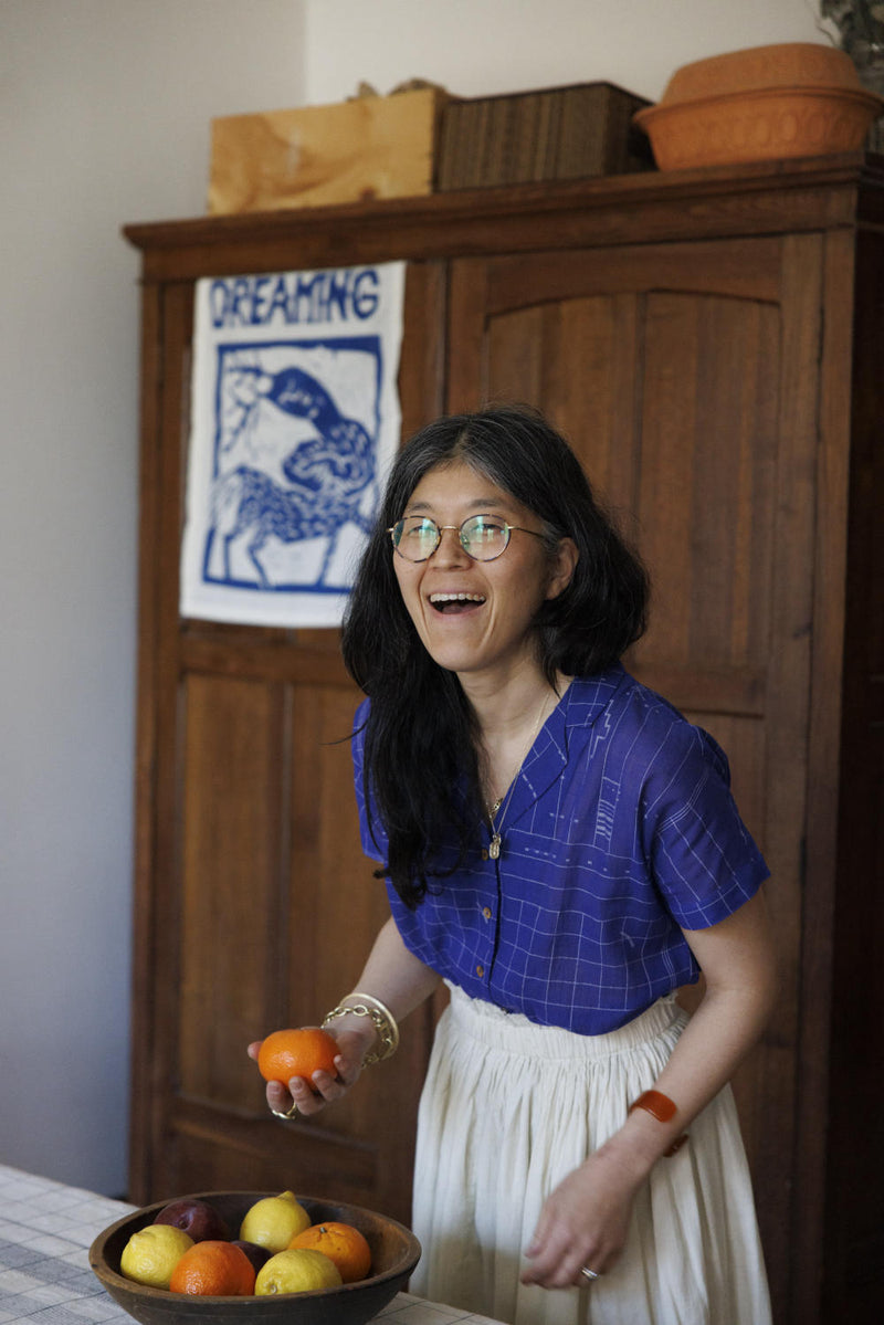 Boro boro shirt-Blue 100% cotton by World of Crow in blue color for women in Singapore