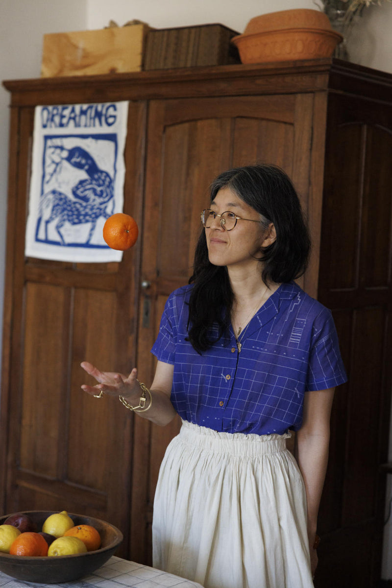 Boro boro shirt-Blue 100% cotton by World of Crow in blue color for women in Singapore