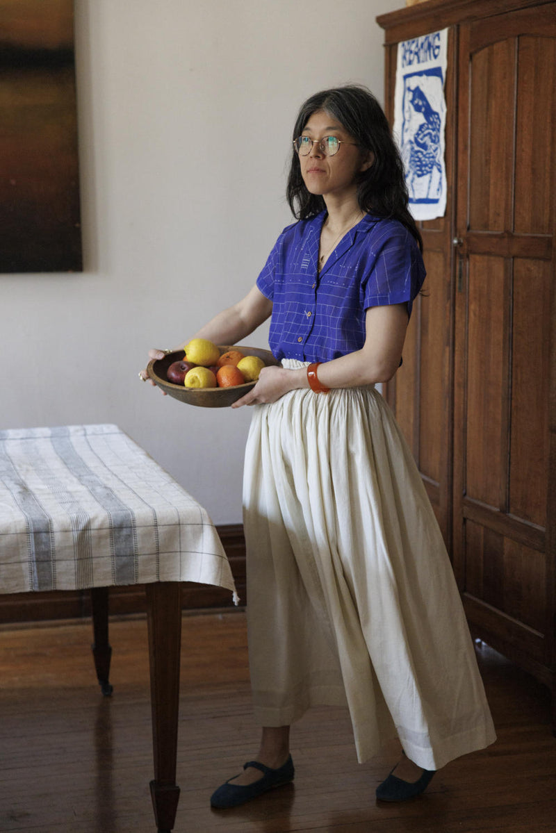 Boro boro shirt-Blue 100% cotton by World of Crow in blue color for women in Singapore