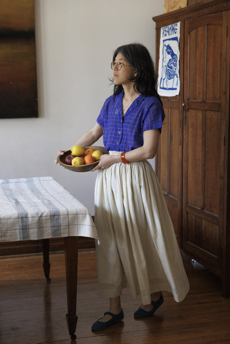 Boro boro shirt-Blue 100% cotton by World of Crow in blue color for women in Singapore