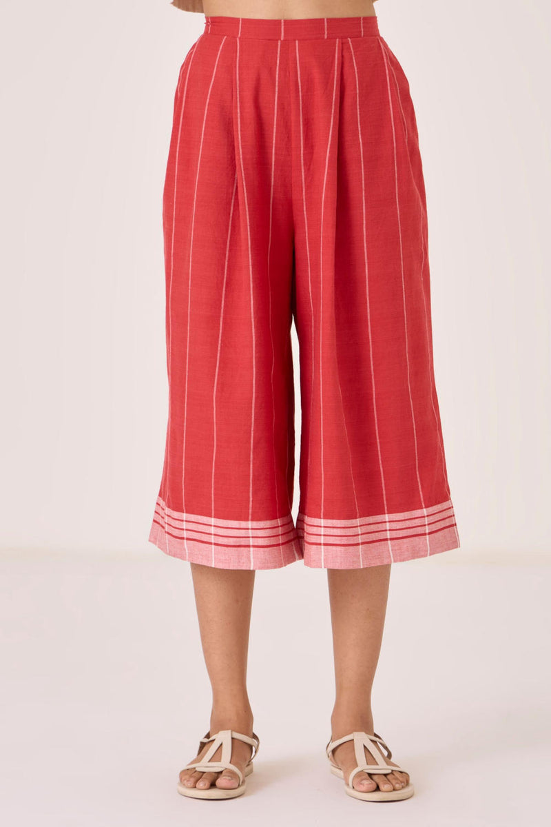 Braboune Handwoven Red Striped Pants cotton by The Summer House in red color for women in Singapore