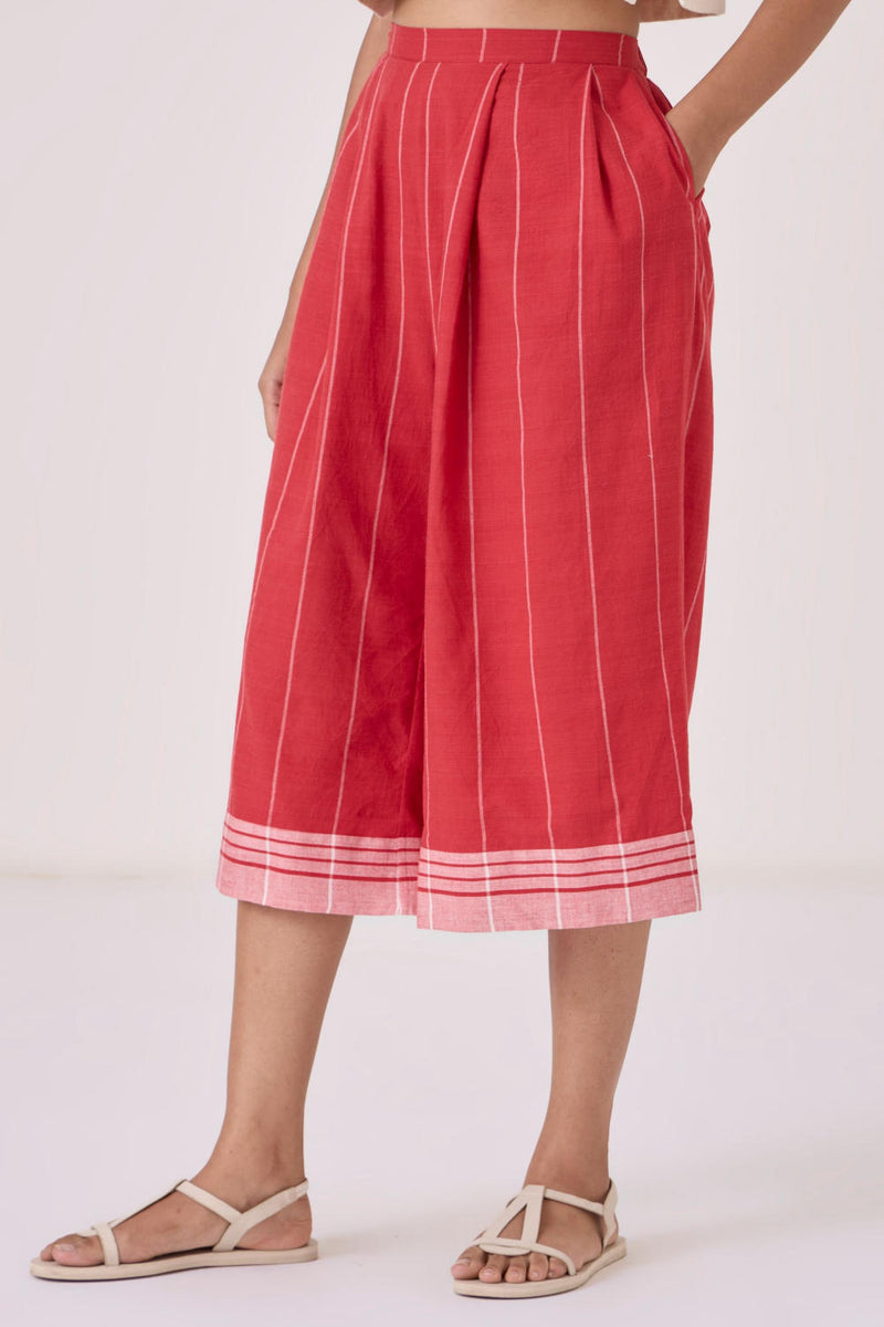 Braboune Handwoven Red Striped Pants cotton by The Summer House in red color for women in Singapore