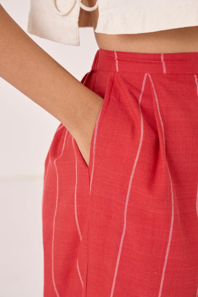 Braboune Handwoven Red Striped Pants cotton by The Summer House in red color for women in Singapore