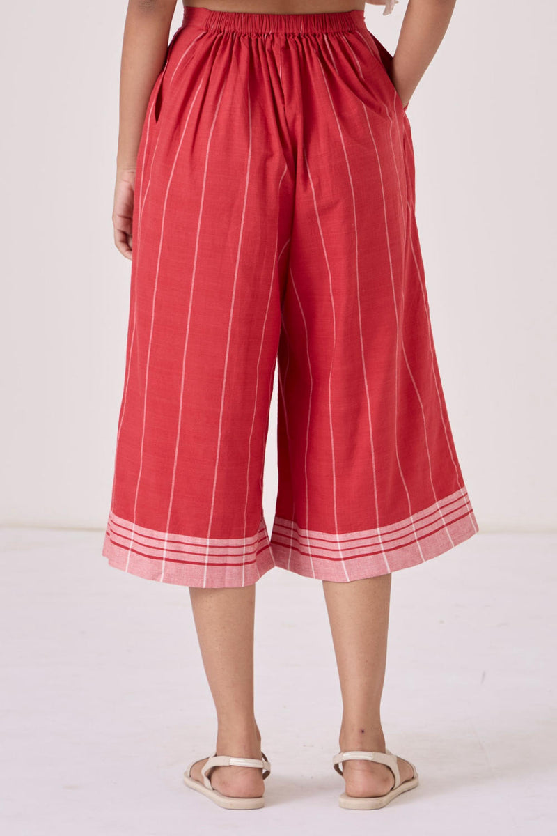 Braboune Handwoven Red Striped Pants cotton by The Summer House in red color for women in Singapore