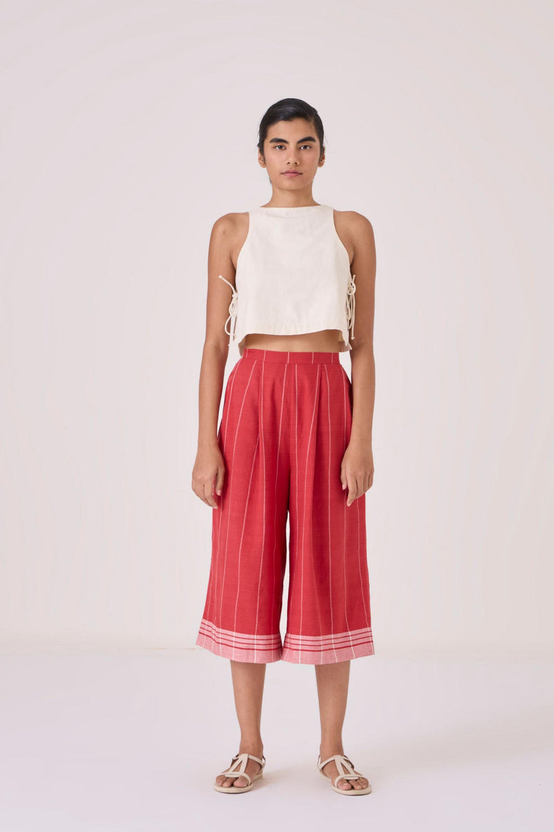 Braboune Handwoven Red Striped Pants cotton by The Summer House in red color for women in Singapore