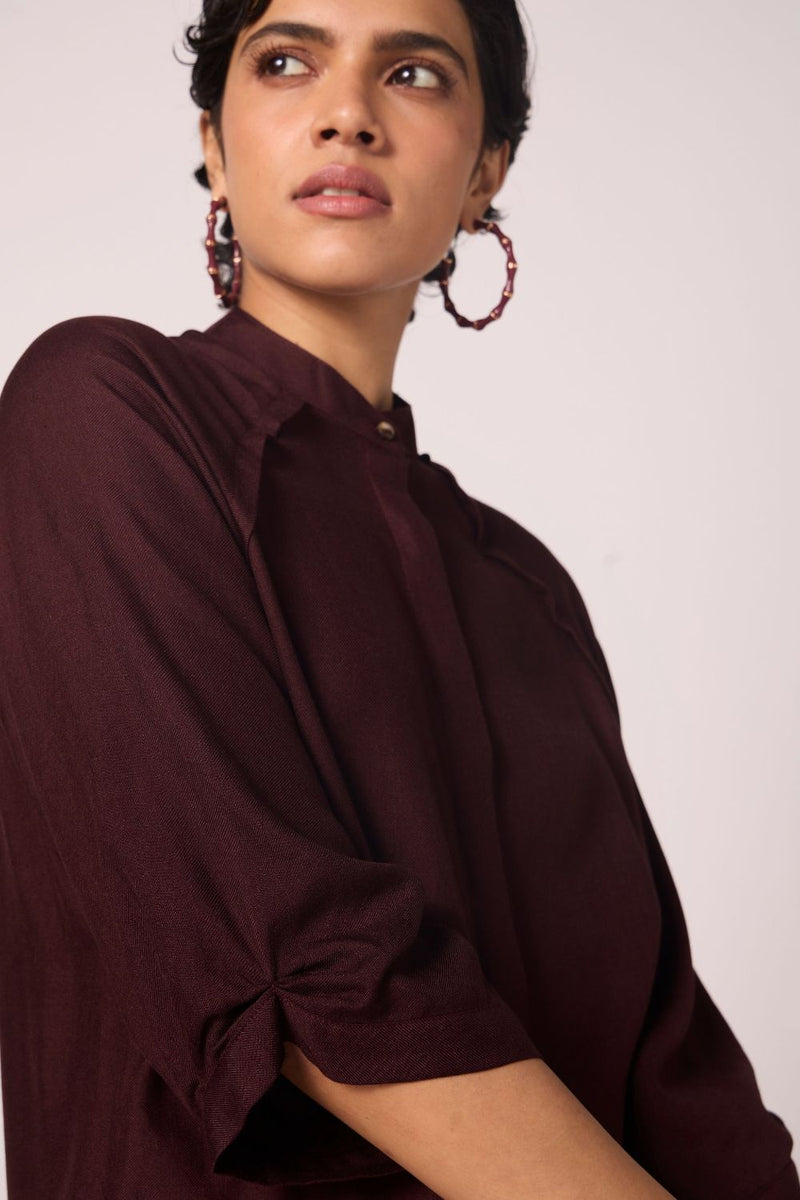 Braboune Wine Silk Tunic Set silk by The Summer House for women in Singapore