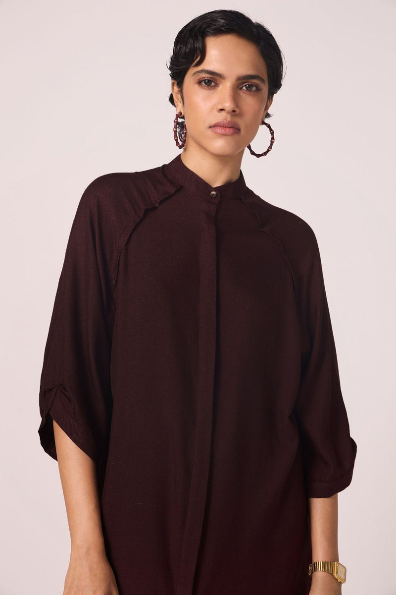 Braboune Wine Silk Tunic Set silk by The Summer House for women in Singapore