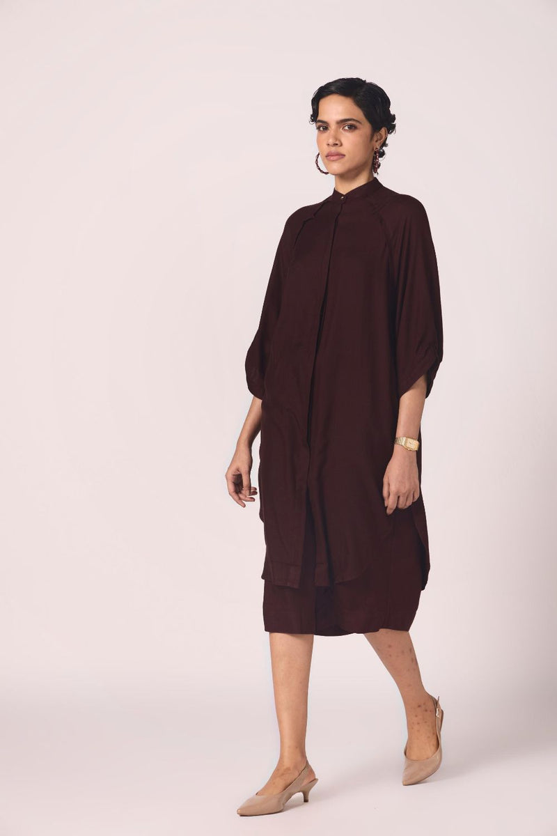 Braboune Wine Silk Tunic Set silk by The Summer House for women in Singapore