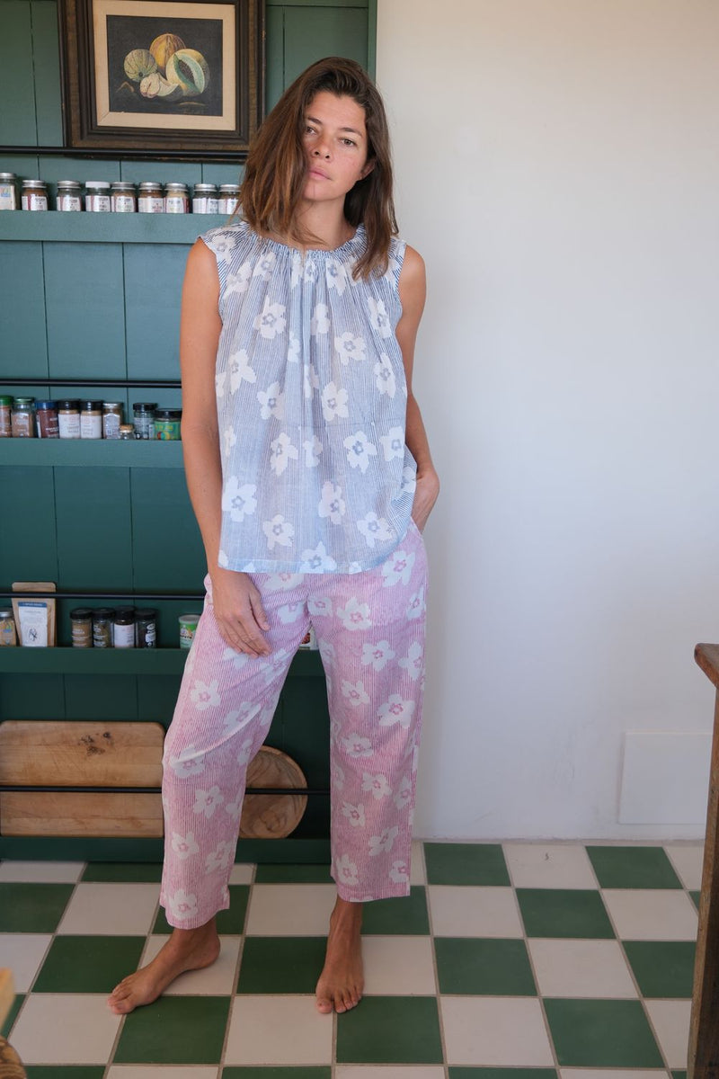 Breezy Bloom Pants hand block printed cotton. pant/trouser by World of Crow in pink for women in Singapore