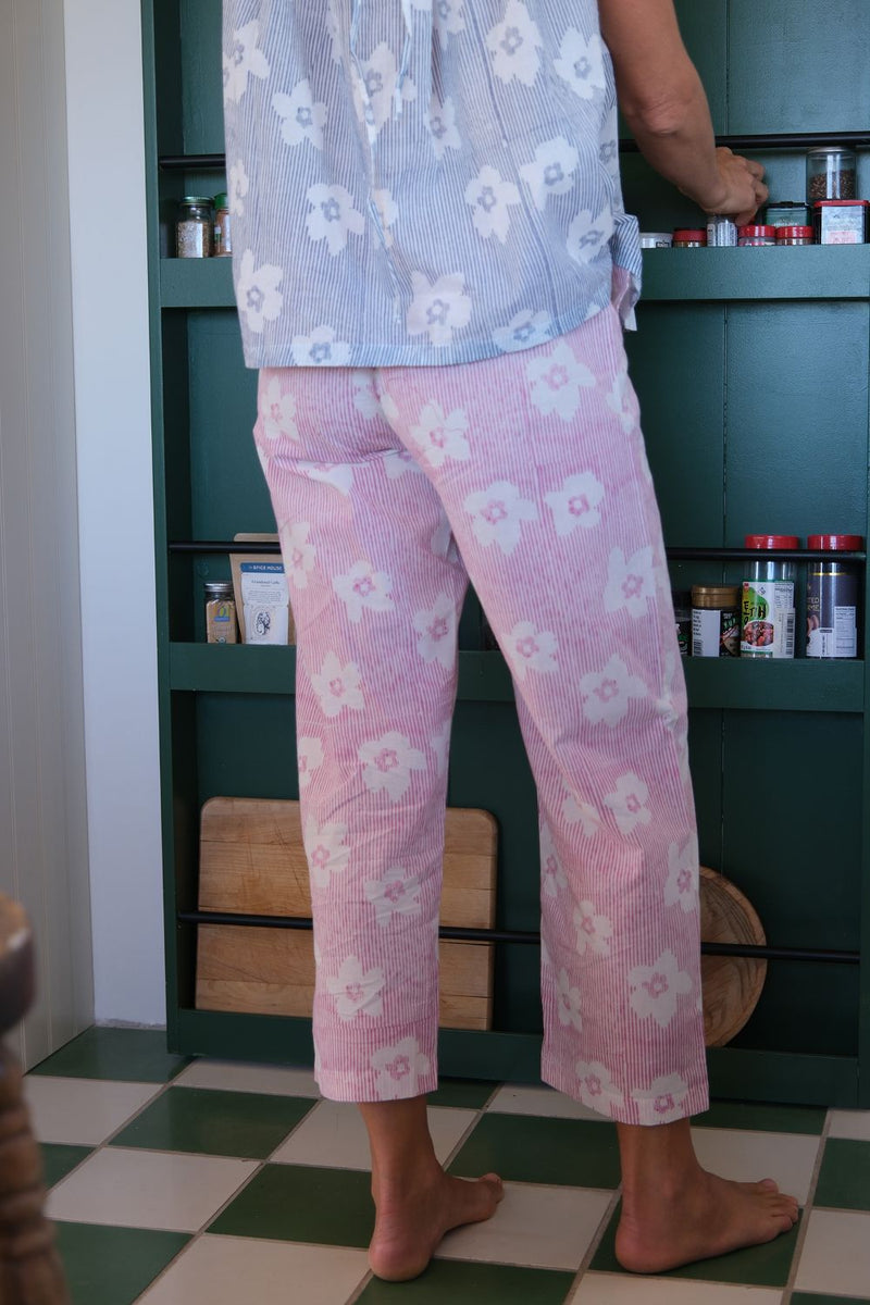 Breezy Bloom Pants hand block printed cotton. pant/trouser by World of Crow in pink for women in Singapore
