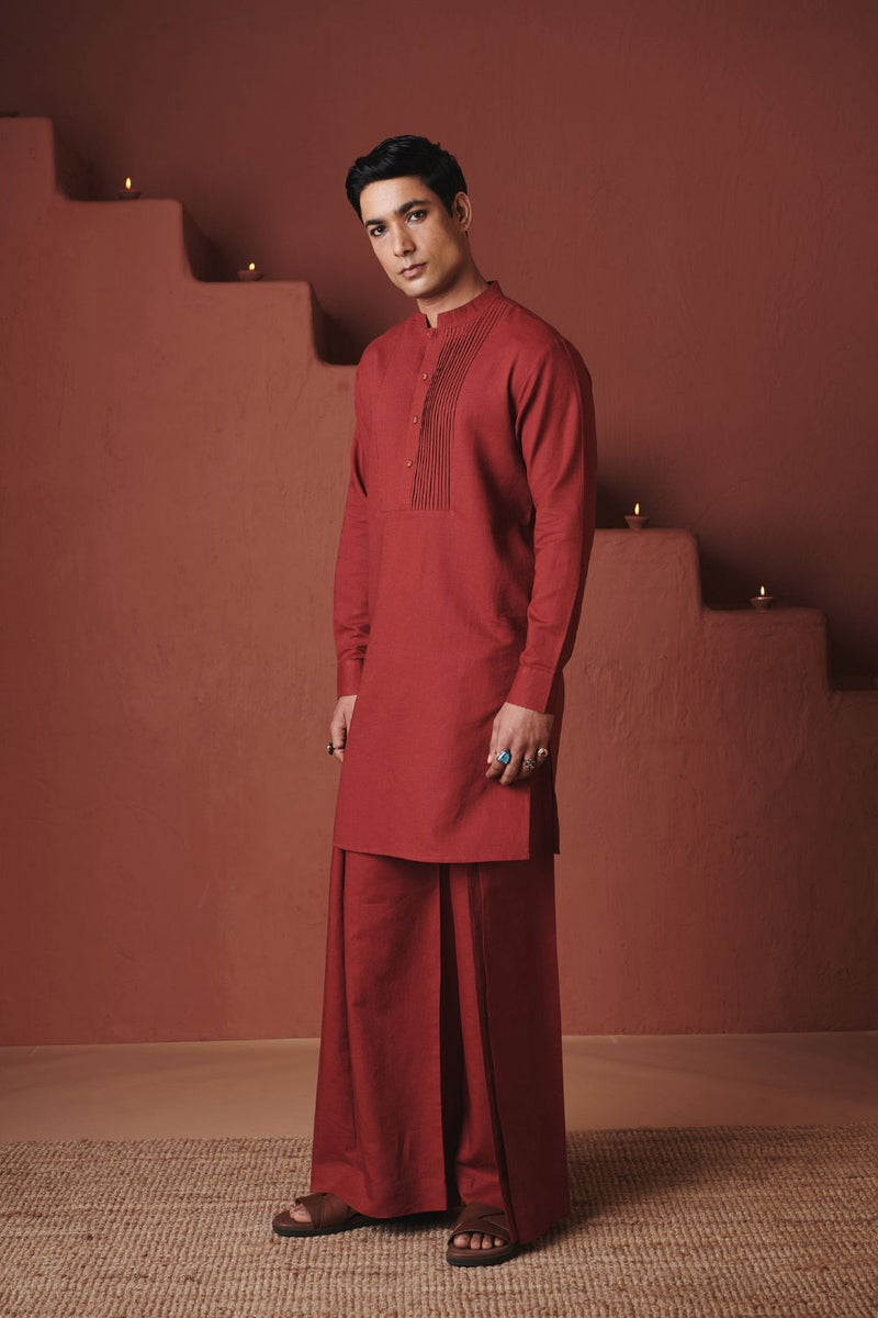 Brick Co Linen Men's Pleated Yoke Kurta Set