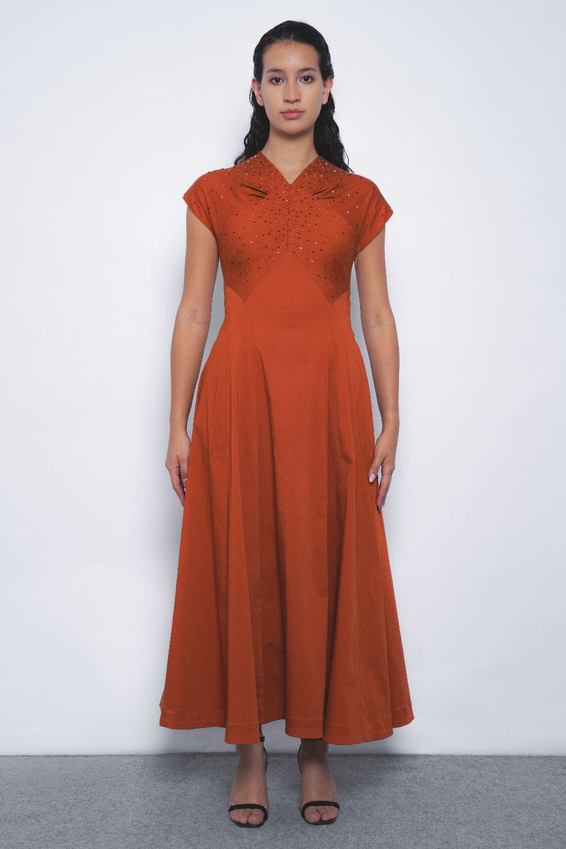 Brillo Flame Dress - Tangerine cotton Buy Brillo Flame Dress - Tangerine from C&W | Dresses for Women by Leh Studios for women in Singapore