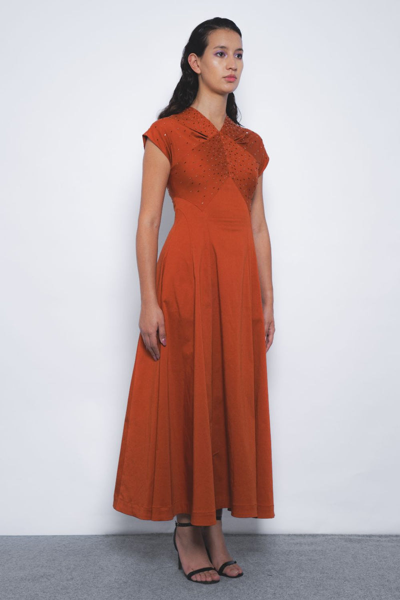 Brillo Flame Dress - Tangerine cotton Buy Brillo Flame Dress - Tangerine from C&W | Dresses for Women by Leh Studios for women in Singapore